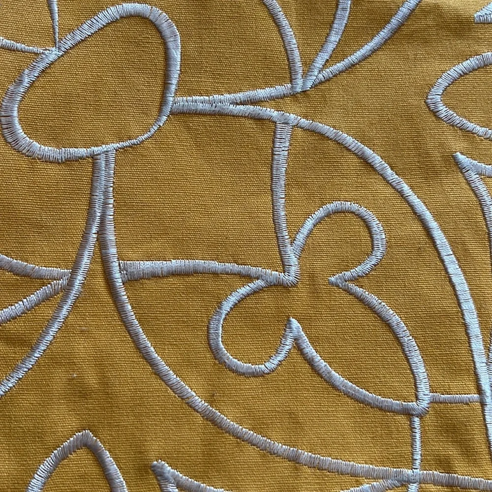 Accent pillow cover yellow with white embroidery  design 23X23” new no tags